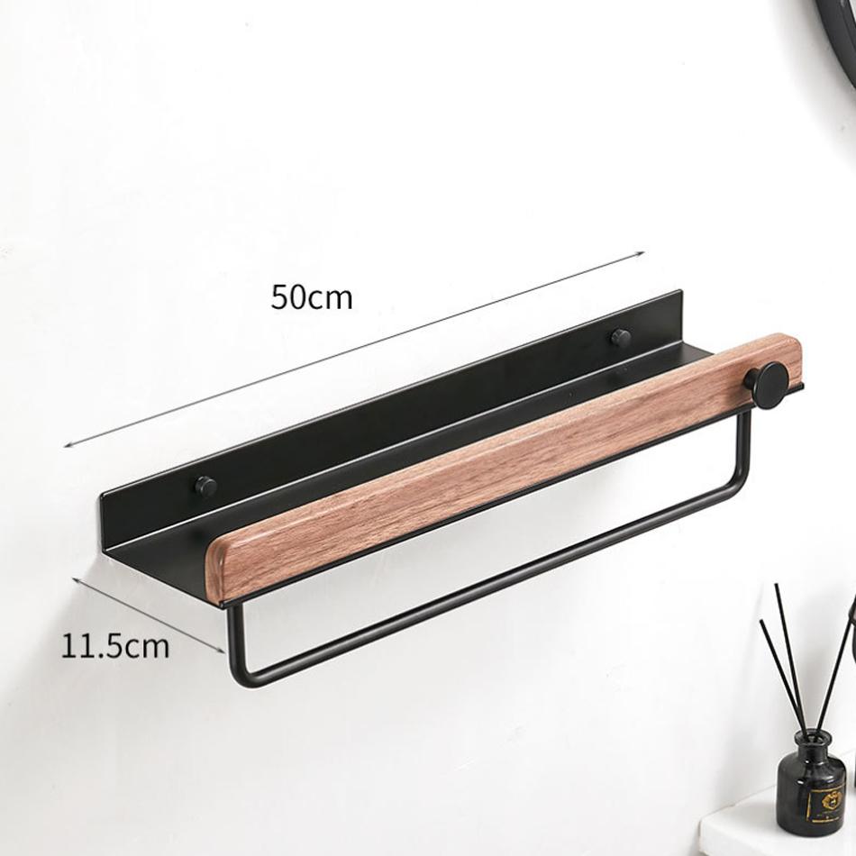 White Bathroom Shelf with Towel Bar Wood Aluminum Wall Mounted Lavatory Bath Shower Shampoo Soap Storage Holder Organizer Rack