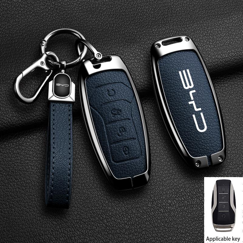 Zinc Alloy New Leather Car Key Case Cover Shell Fob For BYD Song Plus Atto 3 Han EV DM Qin Seal Dolphin Protective Auto Keychain