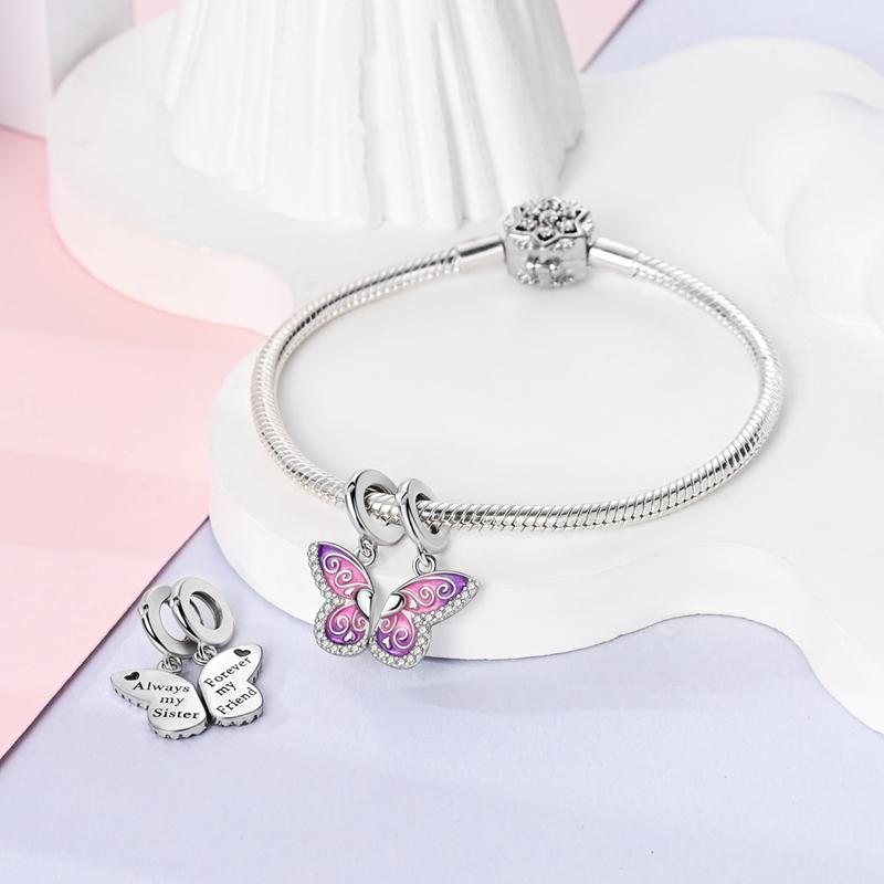 Copper Pink Purple Butterfly Combination Original Pendants Bracelet Charms Jewelry Party Beads Diy Gifts