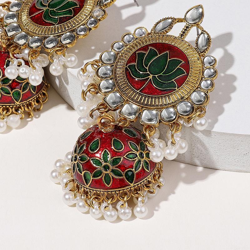 2024 Double Layer Crescent Moon Rhinestone Tassel Earrings - Vintage Indian Style Women's Long Earrings