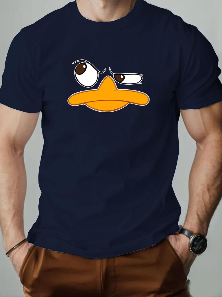 Men's T-Shirt 100% Cotton Funny Duck Cartoon Pattern Print Summer Round Neck Breathable Casual Short Sleeve Fashion T Shirt
