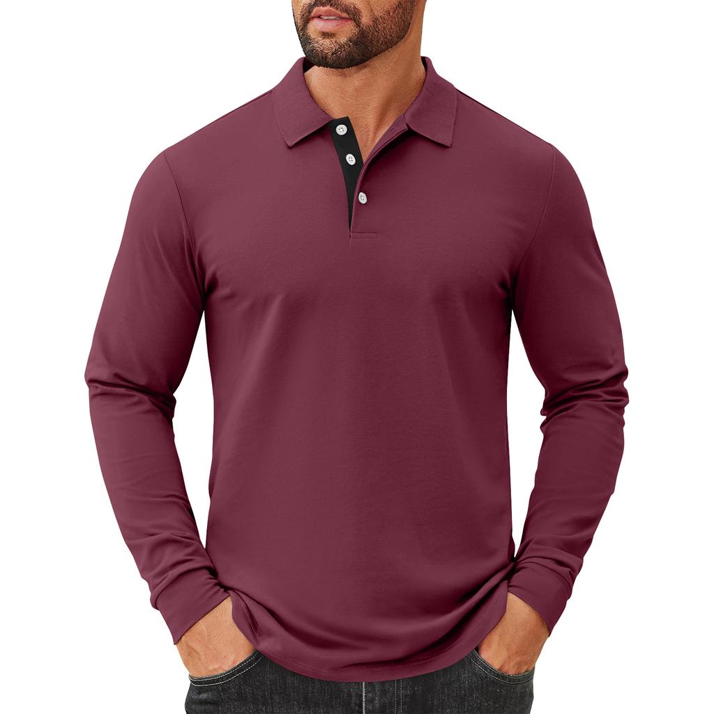 Men's Solid Color Button Lapel Long Sleeve Top Men's Casual Fashion Long Sleeve Top