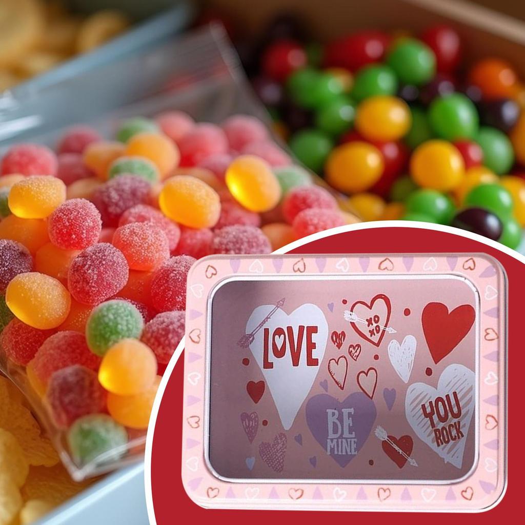 Valentine's Day Candy Box Valentine's Day Treats Container Tinplate Cookie Box With Clear Window For Food Candy Snack Chocolate