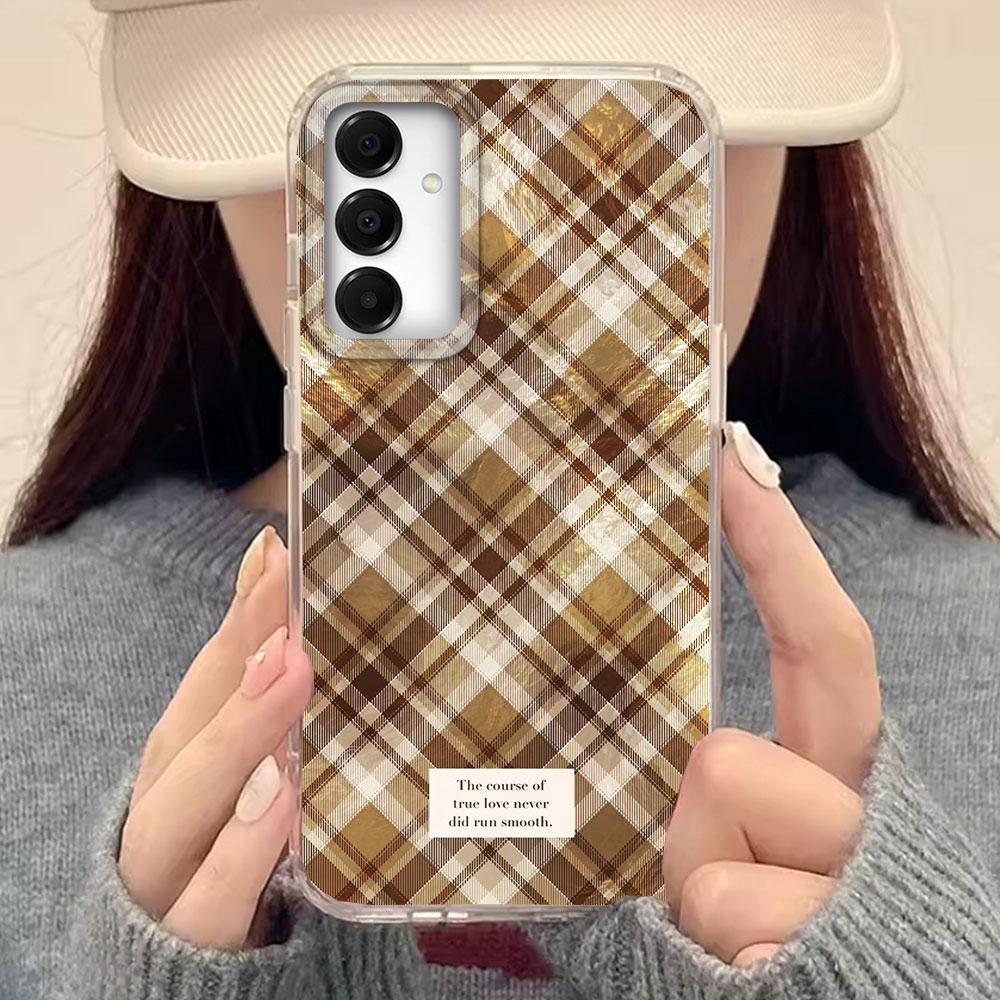 Pink Splicing Grid Pattern Phone Case for Samsung Galaxy A16 A55 A07 A17 A56 A36 A26 A53 A06 A14 A24 A34 A54 A15 A12 A22 Cover