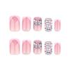 24 Pieces Wearing Nail French Pink Short Square Fake Nail Metal Three-dimensional Bow Nail Piece Flash Diamond Flash Manicure