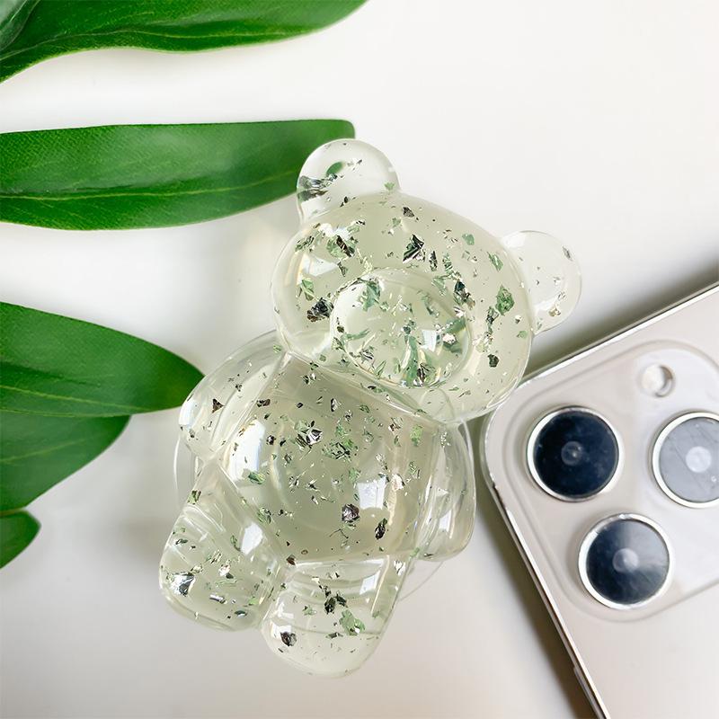 Epoxy Silver Foil Transparent Bear Mobile Phone Holder Creative Airbag Desktop Stable Support Portable Telescopic