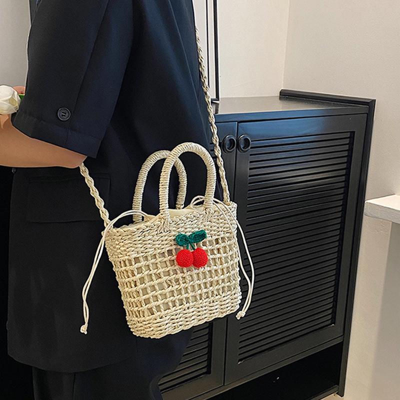 Yogodlns Çimen Dokuma Rattan Saklama Sepeti Askılı Çanta El Yapımı Hasır Dokuma Sepet Küçük El Çantaları Plaj Omuz Çantası