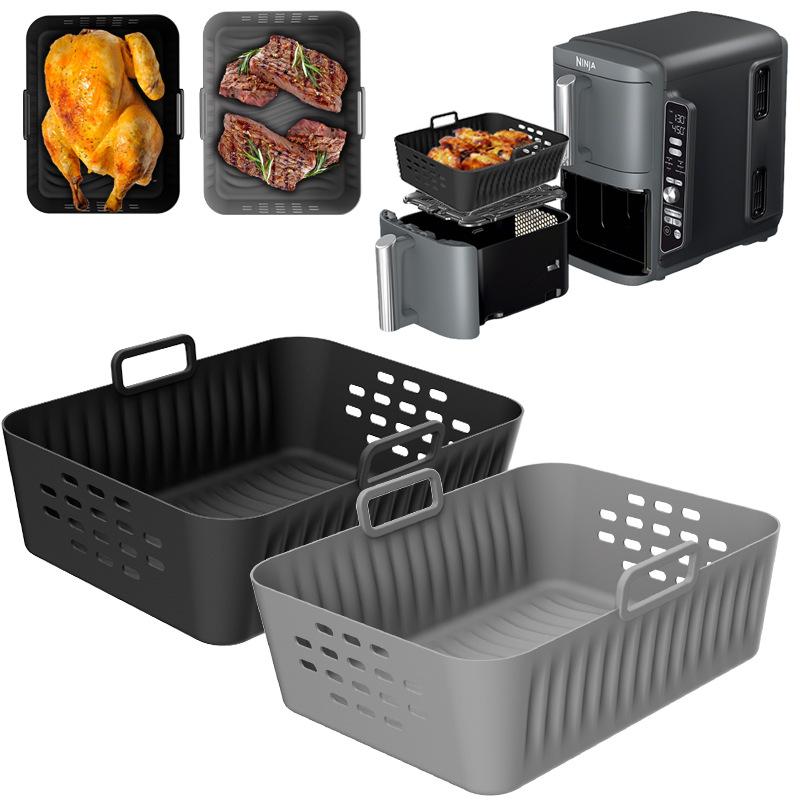 Silicone Air Fryer Liners for Ninja SL400 SL401 Double Stack XL Basket Reusable Air Fryer Baking Tray Airfryer Accessories Hot nero