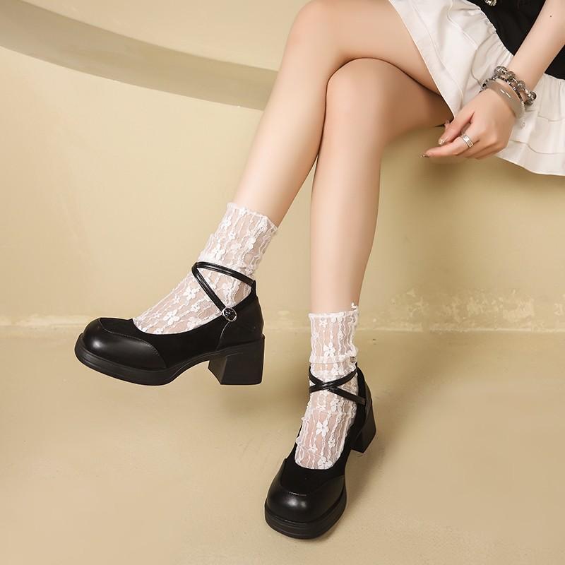 

Весенние винтажные туфли Мэри Джейн на очень высоком каблуке, женские туфли-лодочки на платформе с пряжкой на щиколотке, женские туфли в стиле Лолиты с квадратным носком и толстым каблуком 35 чёрный