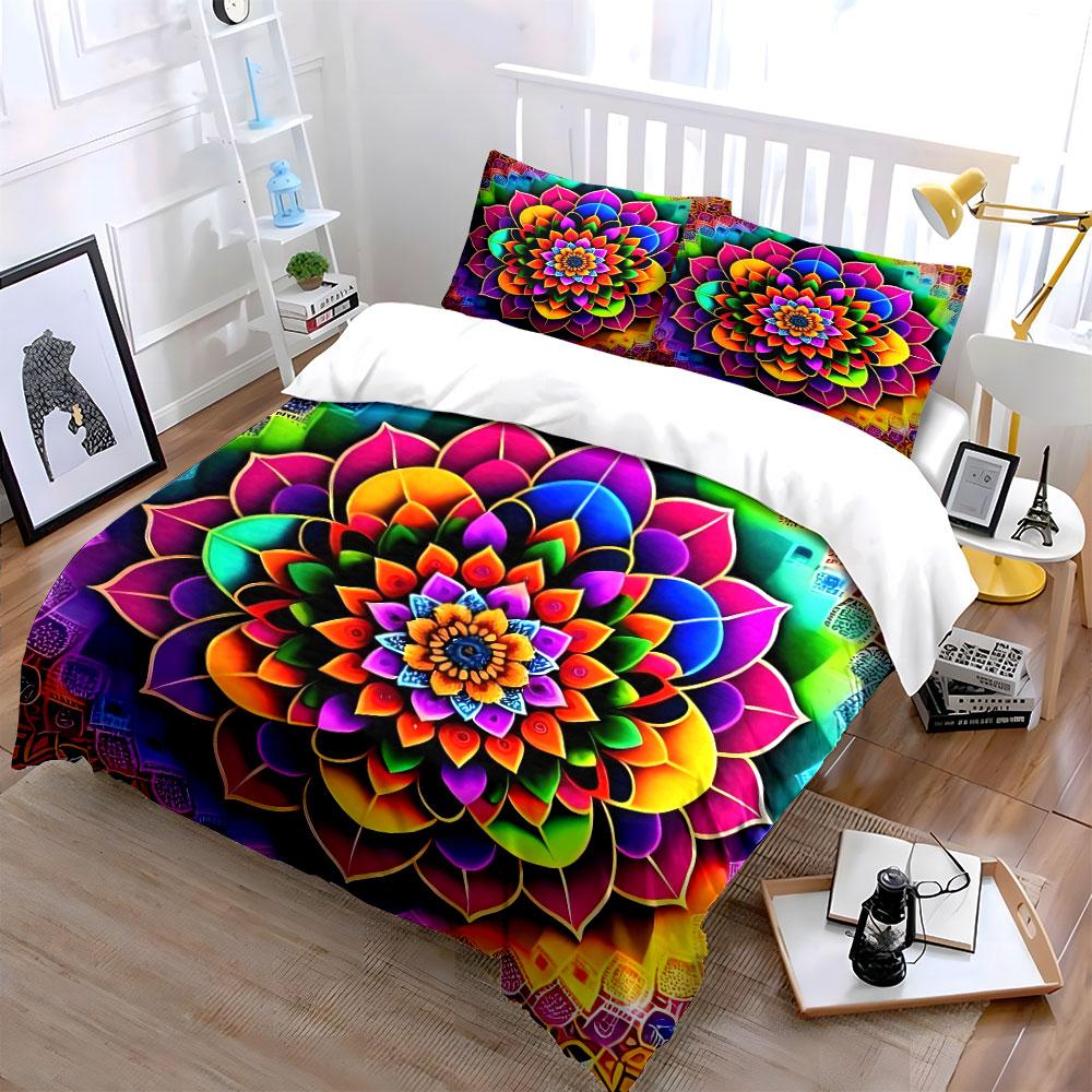 Colorful Mandala Three-Piece Set Decor Multiple Sizes Kid'S And Adults' Bedroom Exquisite 3Pc Bedding Set, Gift