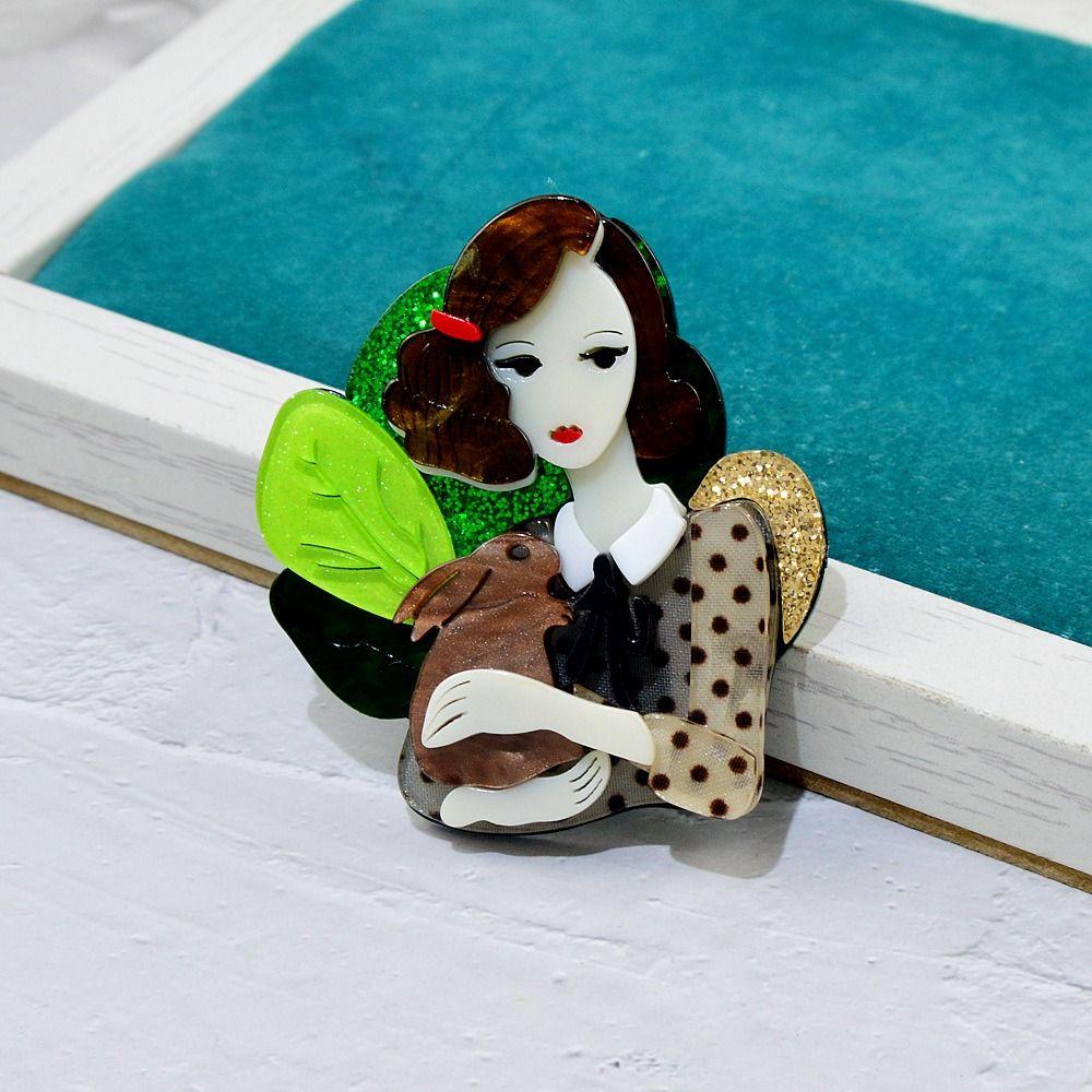 Design Wearing Glasses Girl Acrylic Brooch Acetic Acid Brooch Acetate Fiber Brooch Women Collar Pin