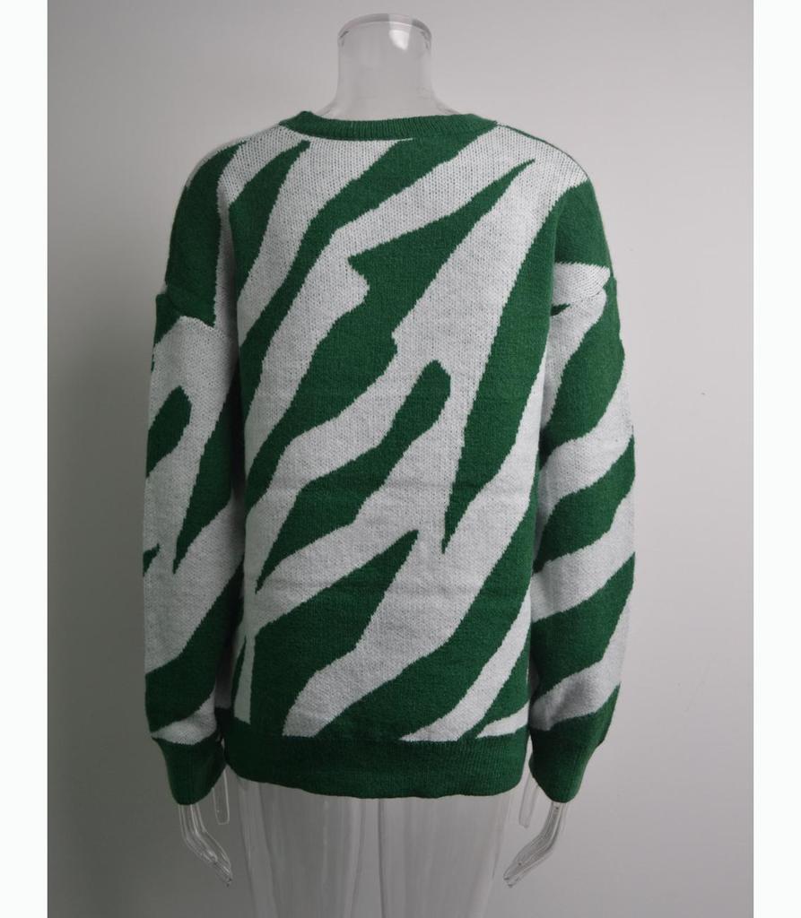 Pruhovaný Osobnostní Módní Pletený Pulovr Svetr Velká Velikost Dámský Pletený Svetr s Kulatým Výstřihem