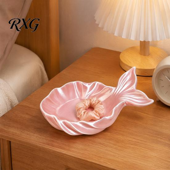 Jewelry Organizer Tray Fishtail Storage Tray, Large Capacity Groove Design, Pearlescent Pink Dish 3D Printing Desktop Ornament, for Rings And