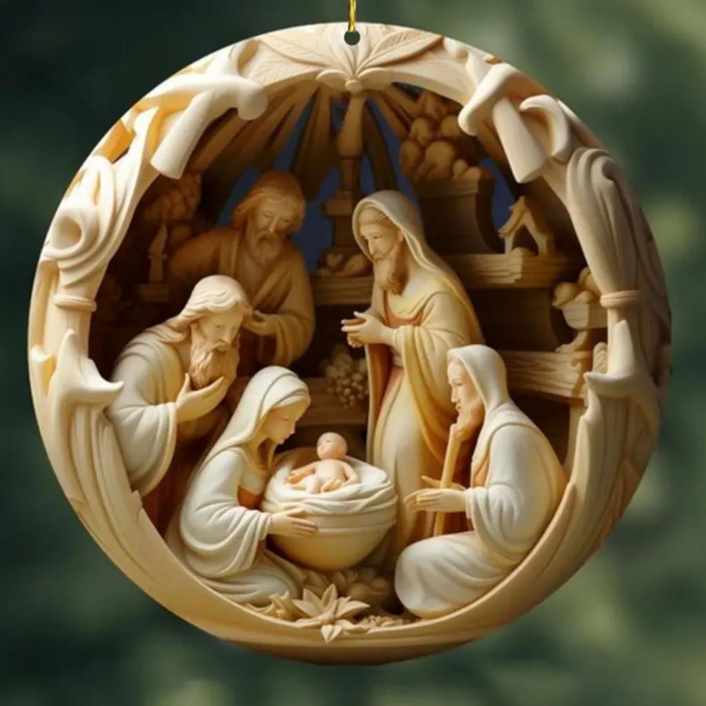 Jesus Acrylic Intricate Birth Scene Car Hanging Decor For A Vintage Christmas Touch