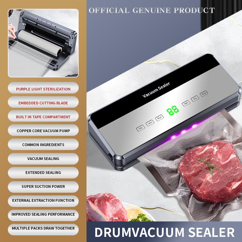 

Electric Vacuum Sealer Machine Dry/Wet Food Packaging Seal To Keep Fresh Touch Buttons Digital Display Built-in Cutter Knife AU Plug сірий