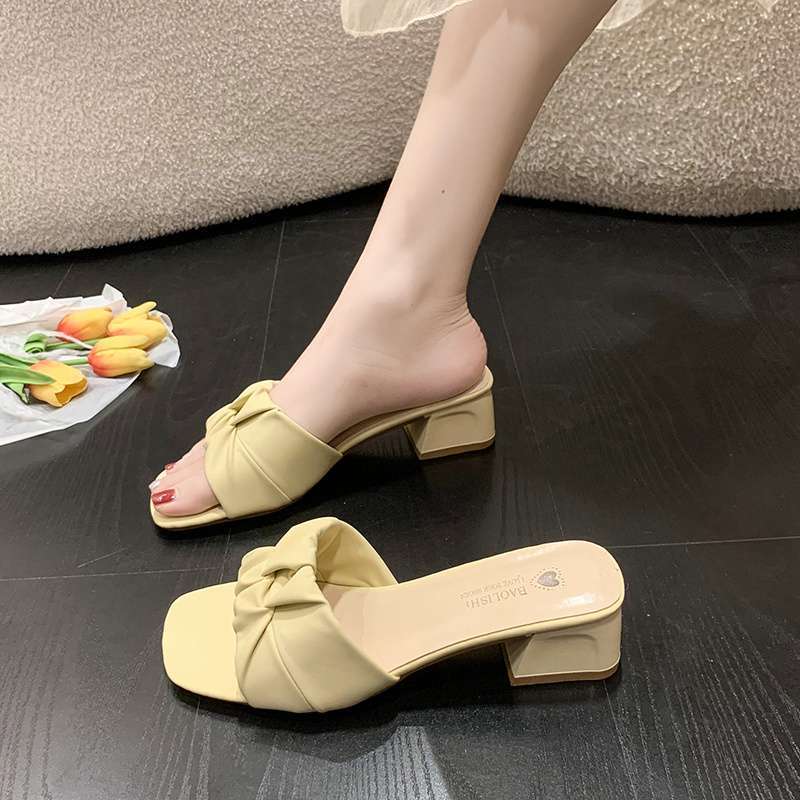 Temperament thick heel cool slippers women's summer wear fashion 2025 new with skirt high heel cool slippers