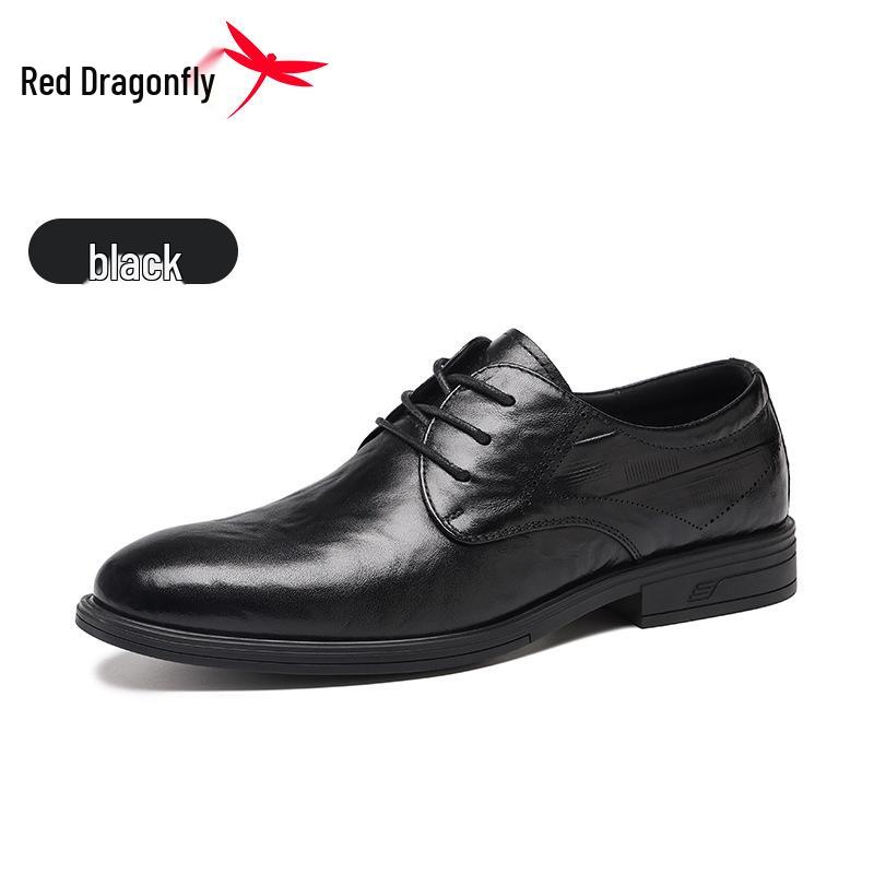 Red Dragonfly Men s Genuine Leather Derby Shoes - Young Style, Wedding, Groom, or Business Formal. 43 чёрный