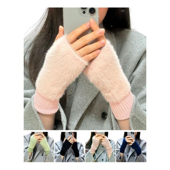 Fingerless Gloves for Women Faux Fur Thumb Hole Half Finger Gloves Stretchy Warm Winter Typing Writing Mittens