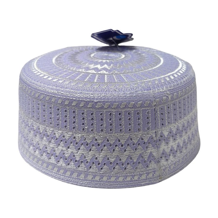 Męska haftowana saudyjska czapka modlitewna - okrągłe rondo płaski wierzch