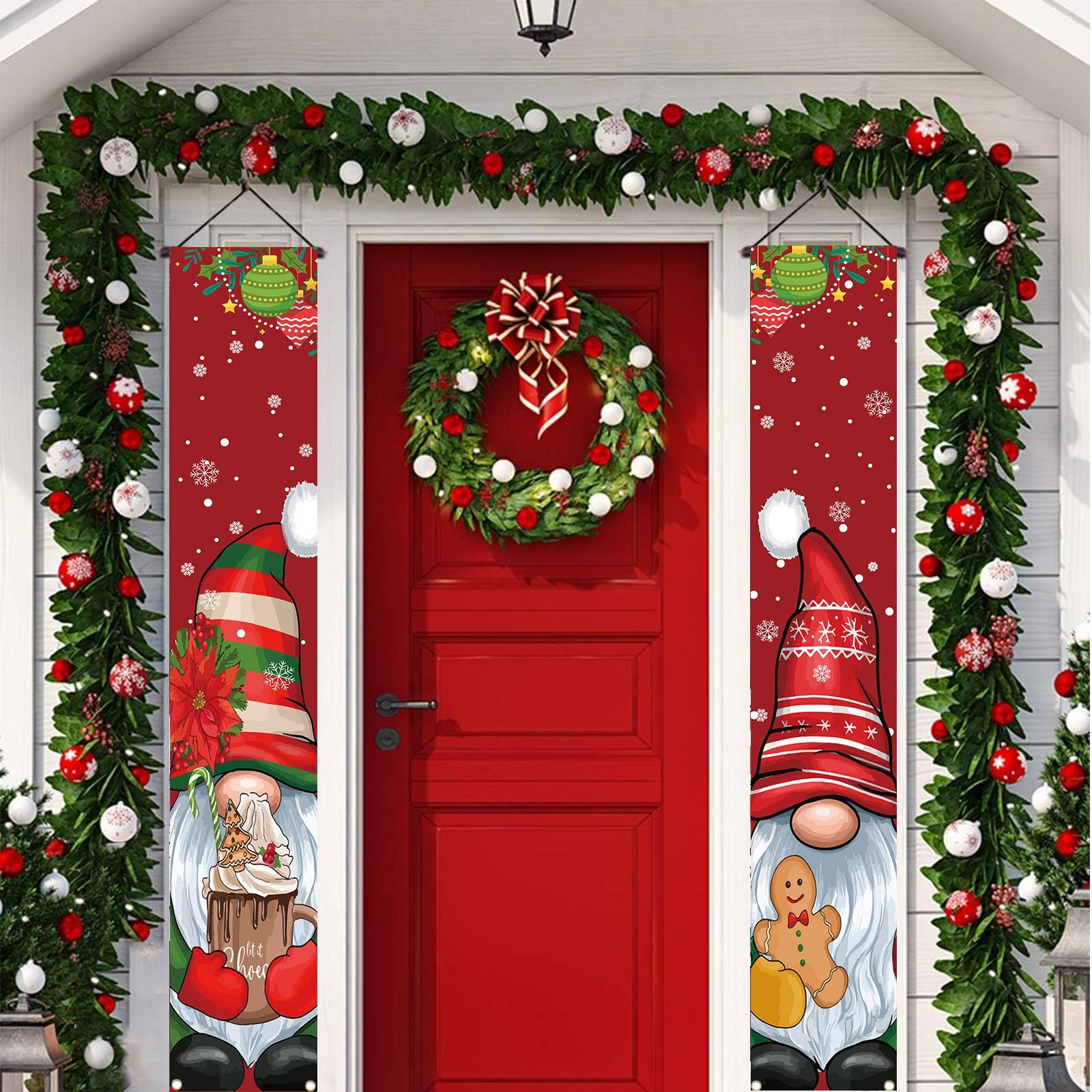 

Outdoor Christmas Decorations - Gnome Porch Sign Banner Hanging Decorations - Christmas Holiday Decorations For One Size