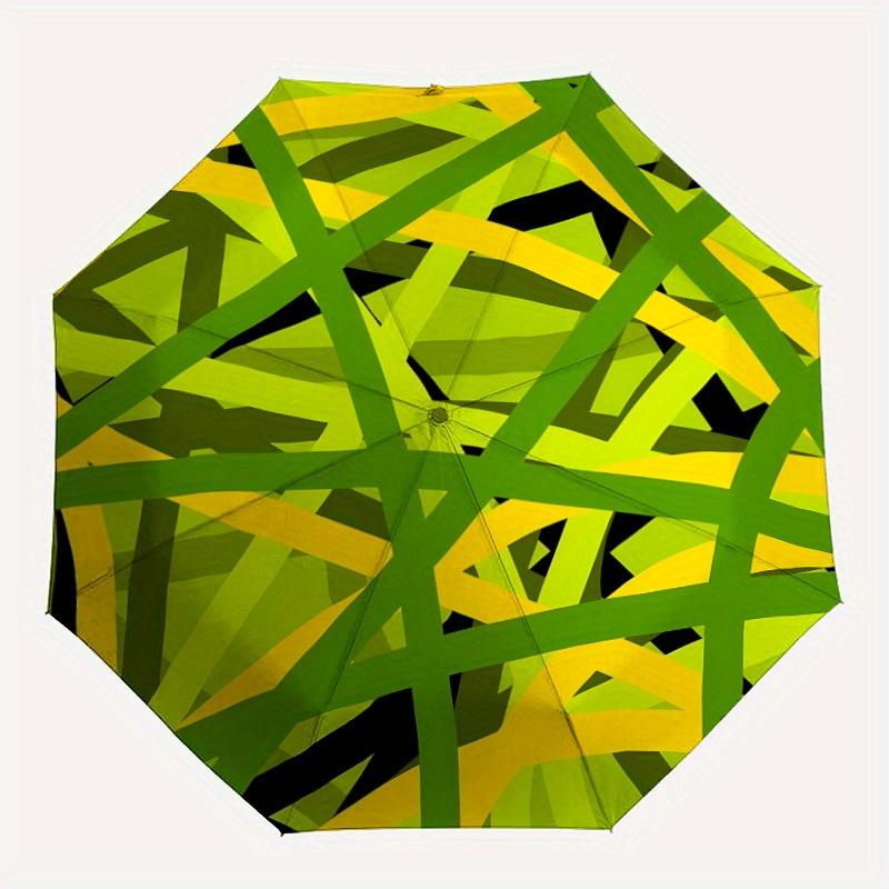 

1pc Green-Yellow Stripes Automatic Open, Sturdy Iron Frame, Compact Folding Design, All-Season Portable Umbrella for Women & Men yy250801131