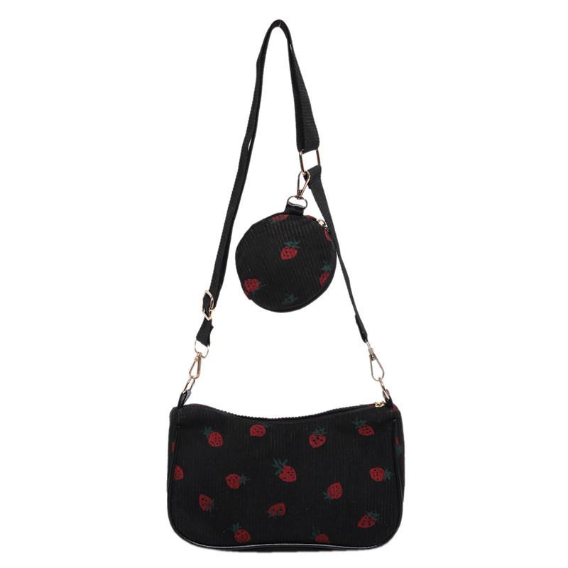 Corduroy Strawberry Print Shoulder Bag Fashion Girl Pillow Bag For Daily Casuals