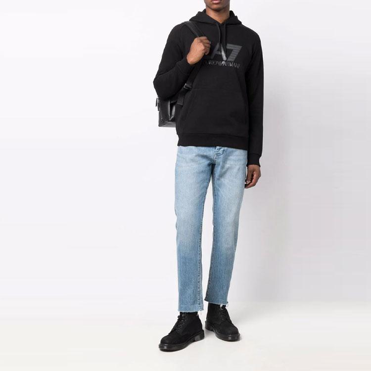 Emporio Armani FW21 Großer Logo-Print Bequemer Hoodie Herren-Hoodies Schwarz 6KPM88-PJ07Z-1200