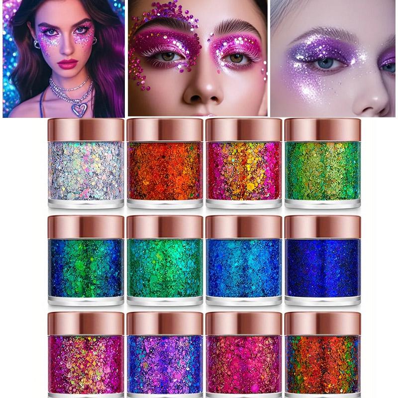 1 Stück Pailletten Körperglitzer Gel Make-up Glitzer für Körper Gesicht Haare Lidschatten, Festival Party Karneval Make-up Dekorationen Lang anhaltend
