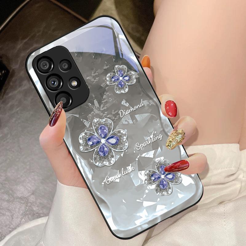 Gehärtetes Glas Handyhülle Für Samsung Galaxy S10 4G S20 11E 30 S21 21Fe 22 Pro S23 Ultra 5G S8 S9 Wasser Diamant Blumen Blätter