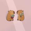 1 Pair Capybara Shaped Brooch Pin Handmade Lapel Badge Fashionable Alloy Animal Themed Jewelry for Clothing Accessory