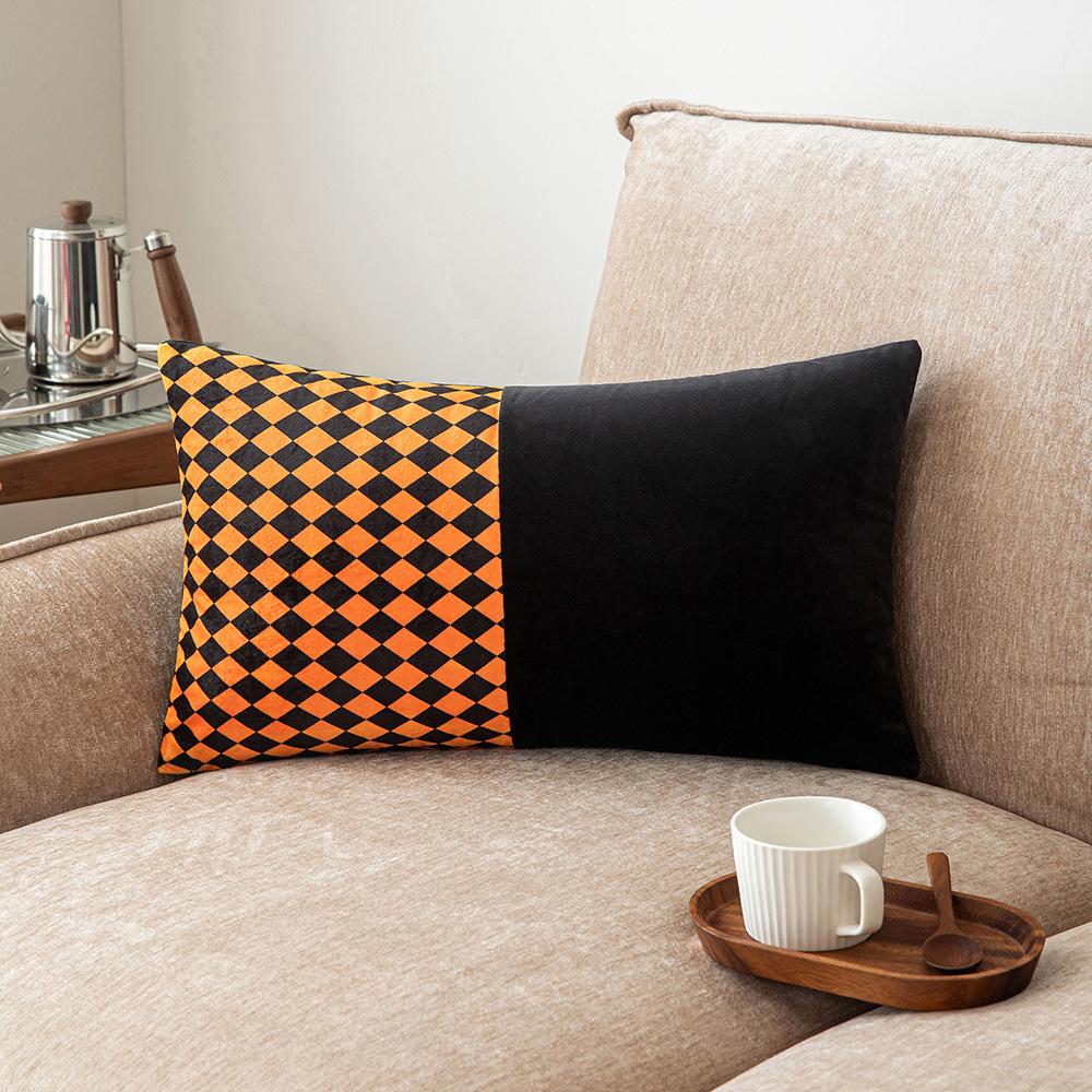 

Houndstooth Splicing Pillow Case Sofa Decoration Cushion Cover Living Room Bedroom Waist Pillow Velvet Ball Pillow 30 * 50cm without core