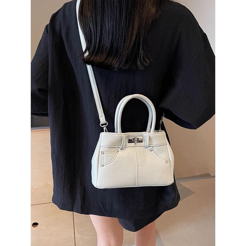 

Premium portable Kelly bag 2025 new fashion lychee pattern messenger small square bag Korean ins jeans bag women білий