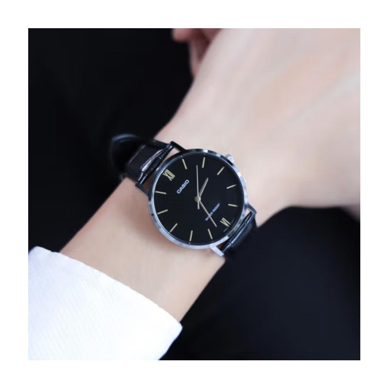 Casio STANDARD Series Quartz Movement Leather Strap Japanese and Korean Watch Men's Watch Silver Dial MTP-VT01L-1B