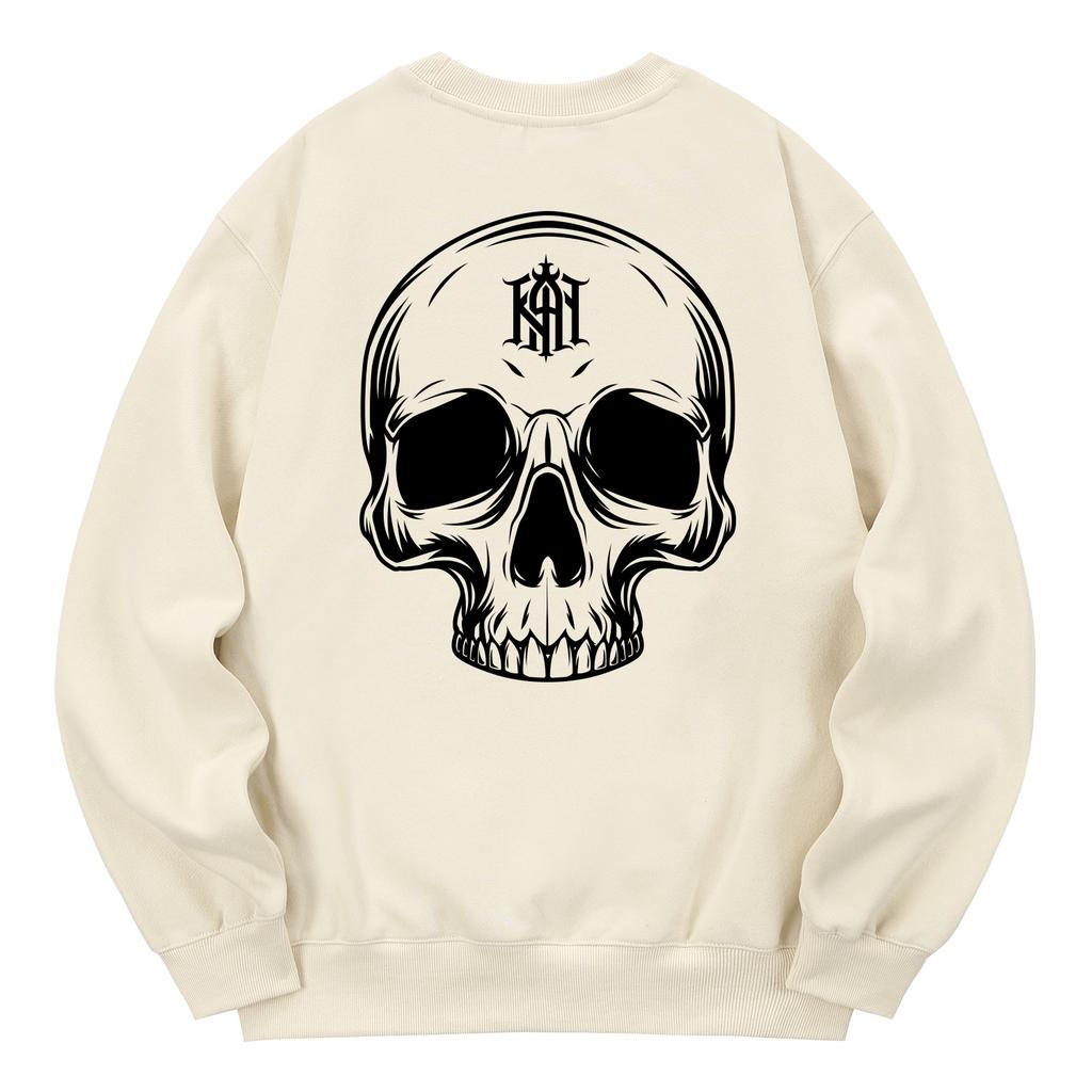 KAN6312 Kmc0180 Custom Skull Fleece-Lined Sweatshirt Cream