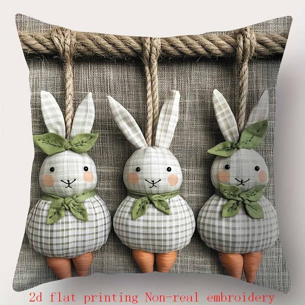 Easter-themed Pillow with Carrots Bunnies and Bike Polyester Pillowcase, Sofa Decorative Cushion Cov Headboard Pillow
