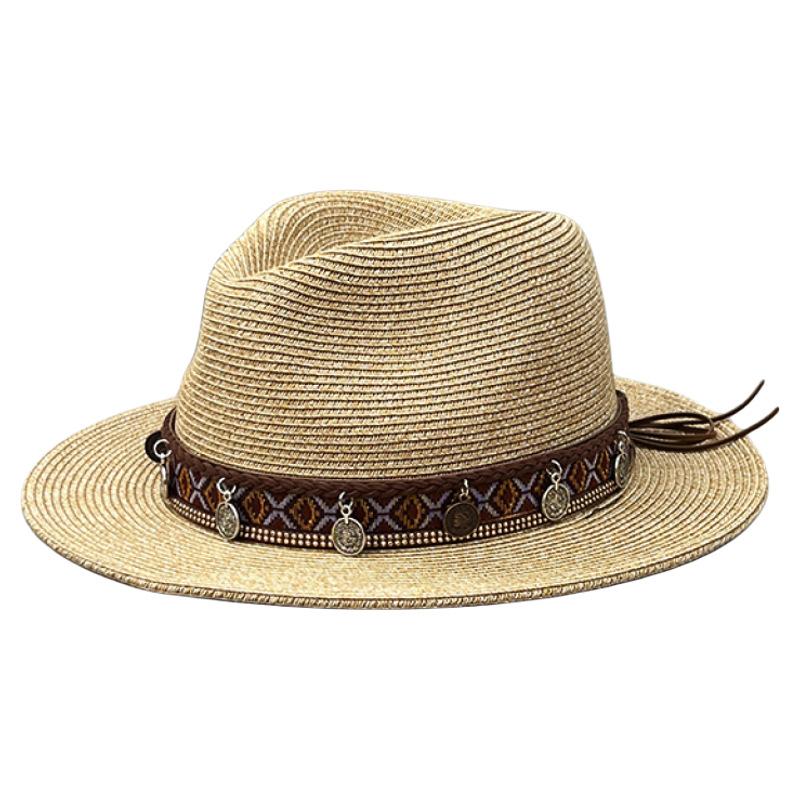 25 Bohemian Ethnic Style Retro Wide-Brimmed Straw Hat Women'S Outdoor Outing Beach Sunscreen Sunshade Jazz Hat