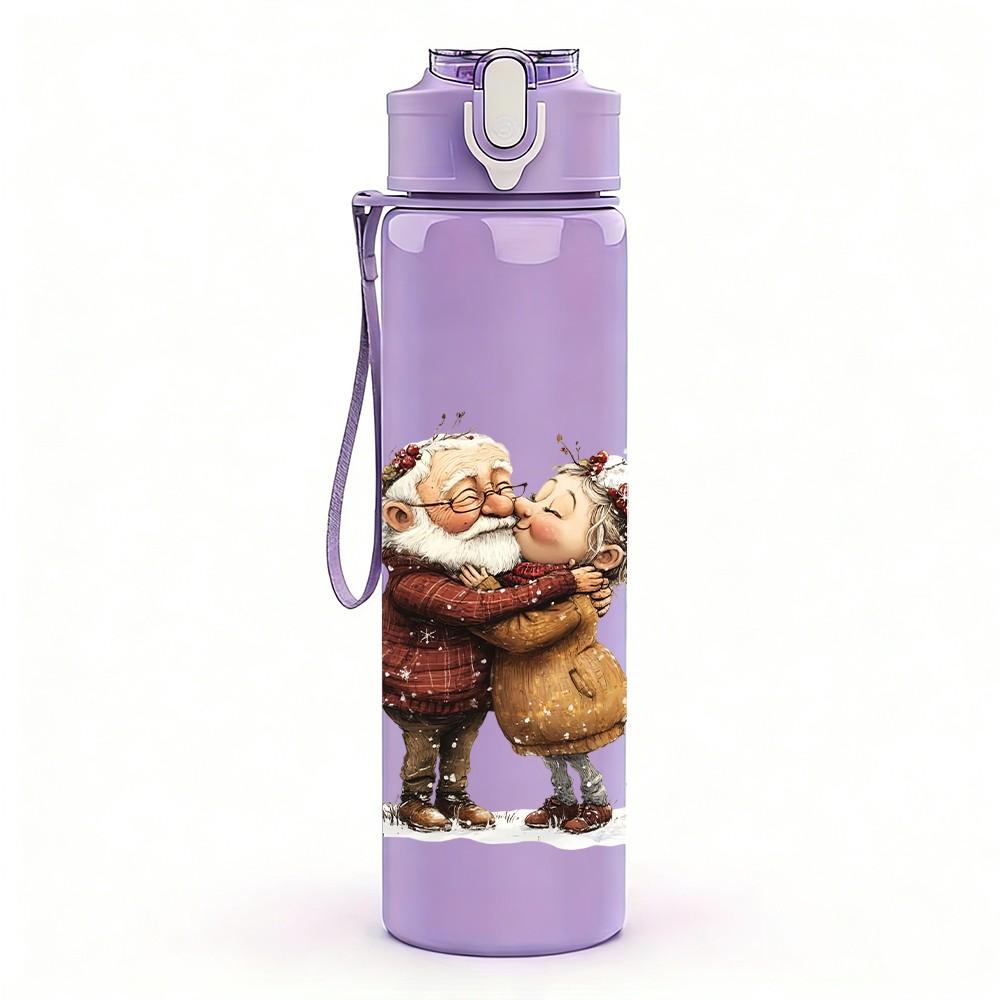 1PC Cute Santa Claus Retro Cartoon Pattern 750ml Color Plastic Sports Water Bottle Leakproof Flip Straw Lid Suitable for Sports Office Home Use