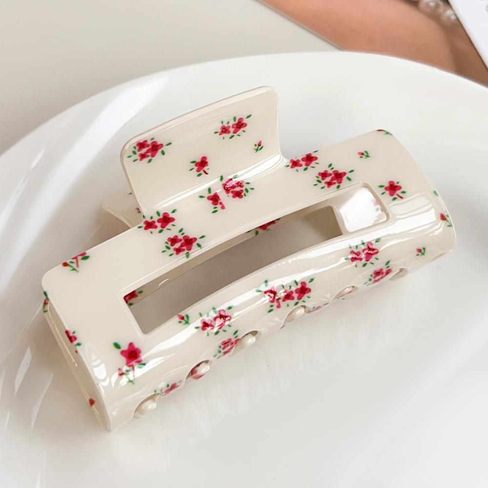 

1pc Vintage Romantic Floral Square Hair Clips - Non-Slip Hair Claw for Thick Hair, Spring Flower Hair Accessories Women