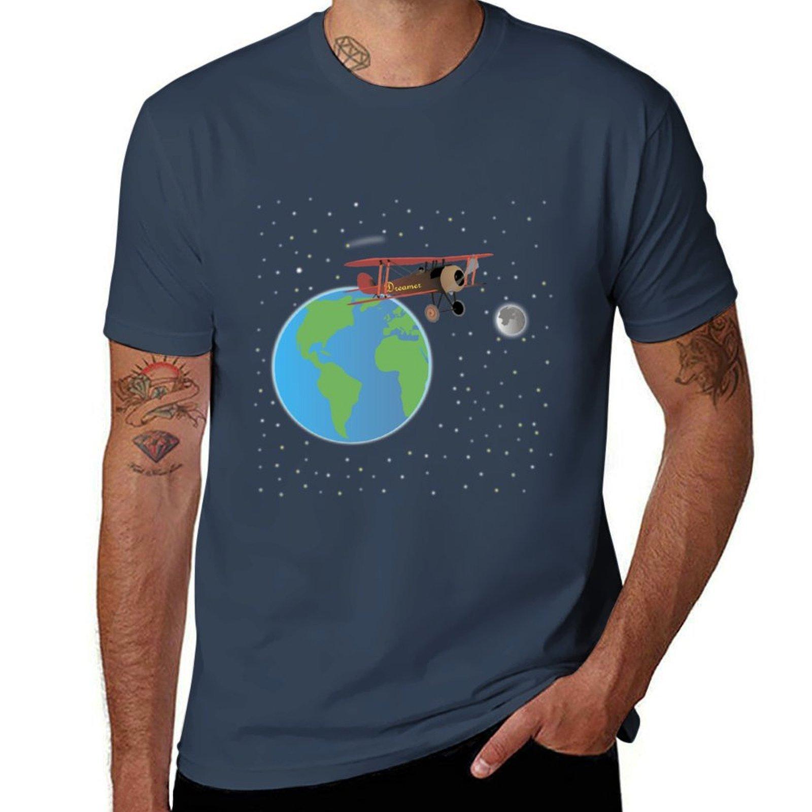 Red Biplane In Outer Space Tshirt Sports Basic Short Sleeve Tshirt S