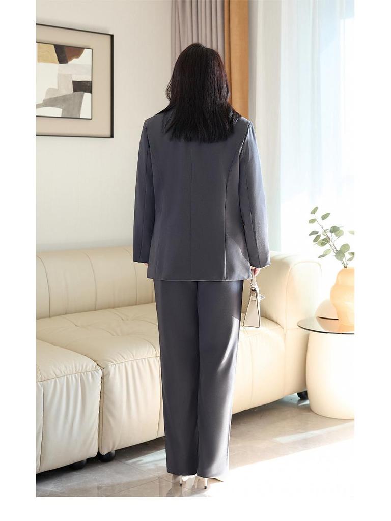 **Deep Gray Plus Size Women's Suit Jacket: Spring/Autumn Professional Formal Wear Set**