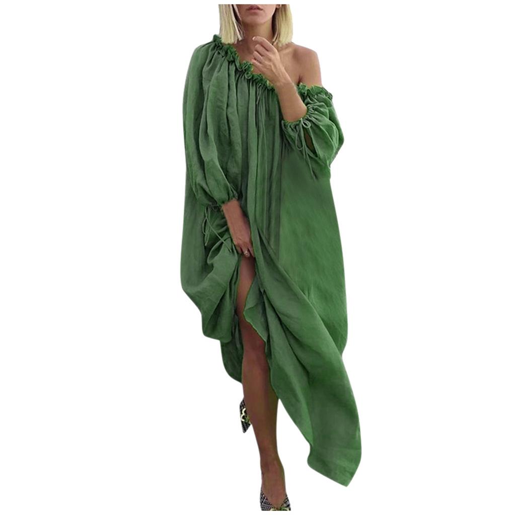 Women Casual Solid Color Plus Size Off Shoulder Dress Comfortable Breathable High Recognition Elegant Slimming Flattering Fit