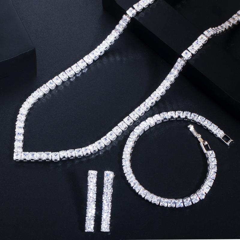 

T0165 Свадебные аксессуары для ужина, Набор из трех предметов: колье, серьги, браслет, полностью из циркония