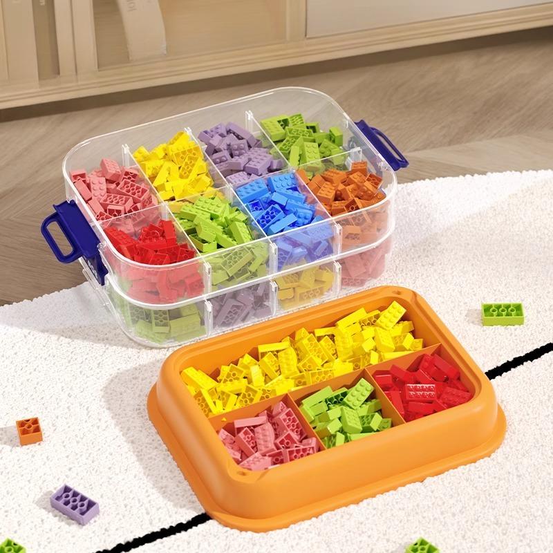 3 Layers Building Block Storage Box Organizer with Lid Transparent Figures Toy Storage Box Kids Assembly Parts Grids Storage Box