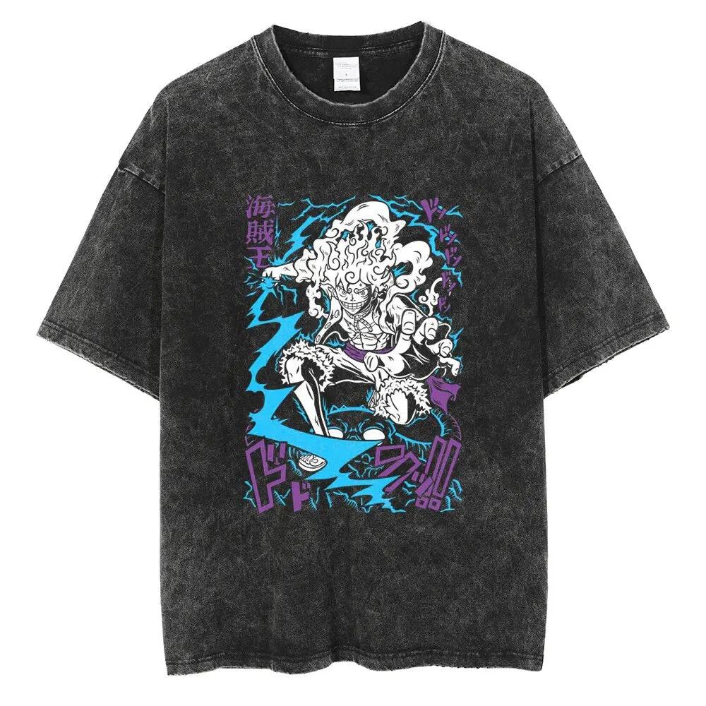 

Japanese anime One Piece washed Tshirt Summer New vintage pure cotton pattern Harajuku shortsleeved Loose YK shirt M