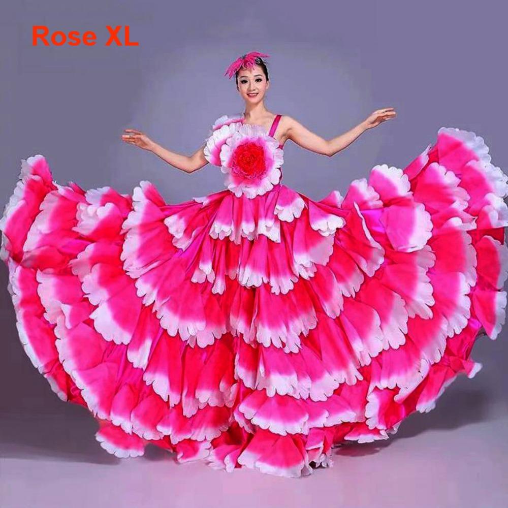 New 180-360 Degree Big Swing Petal Skirt 3 Colors S M L XL Spanish Flamenco Dress Bullfight Petal Dress
