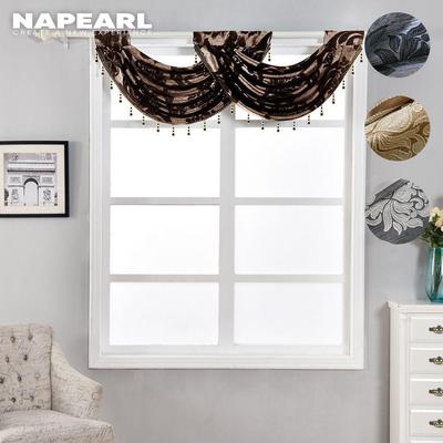 1PC Luxury Retro Flower Wave Jacquard Beaded Valance Window Curtain for Home Decor
