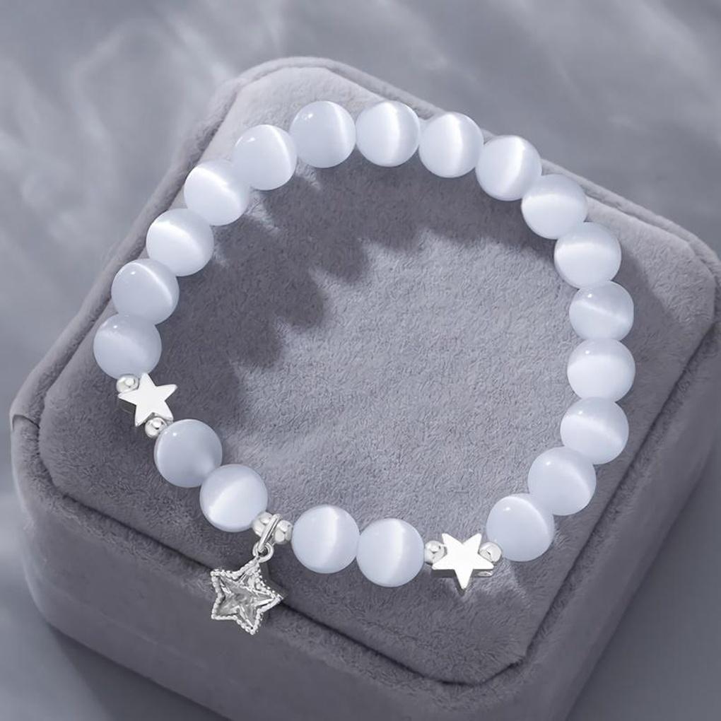Women's Clear Opal Stone Star Bead Ball Bracelet