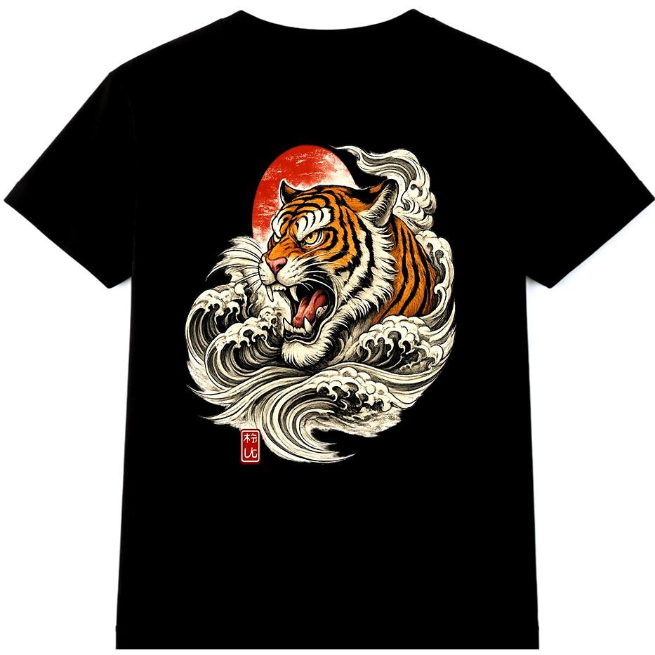 Japanese Tiger T Shirt Wave Rising Sun Samurai Graphic Streetwear Tee S разноцветный