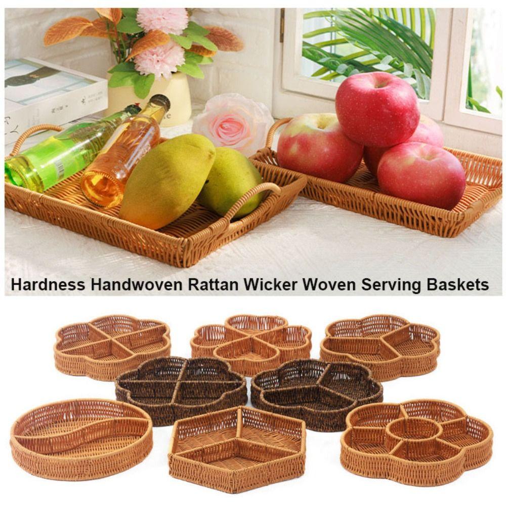 Hardness Rattan Wicker Woven Serving Baskets Handwoven Khaki Restaurant Serving Tabletop Display 10 Styles Rattan Basket