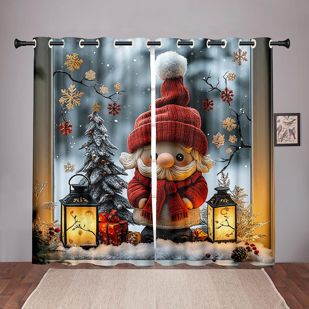 

2 шт. Милые рождественские шторы с рисунком снеговика, красные, теплая атмосфера, праздничный декор для гостиной, спальни, кухни, декор окна 50W130H(CM)X2PCS&Hook